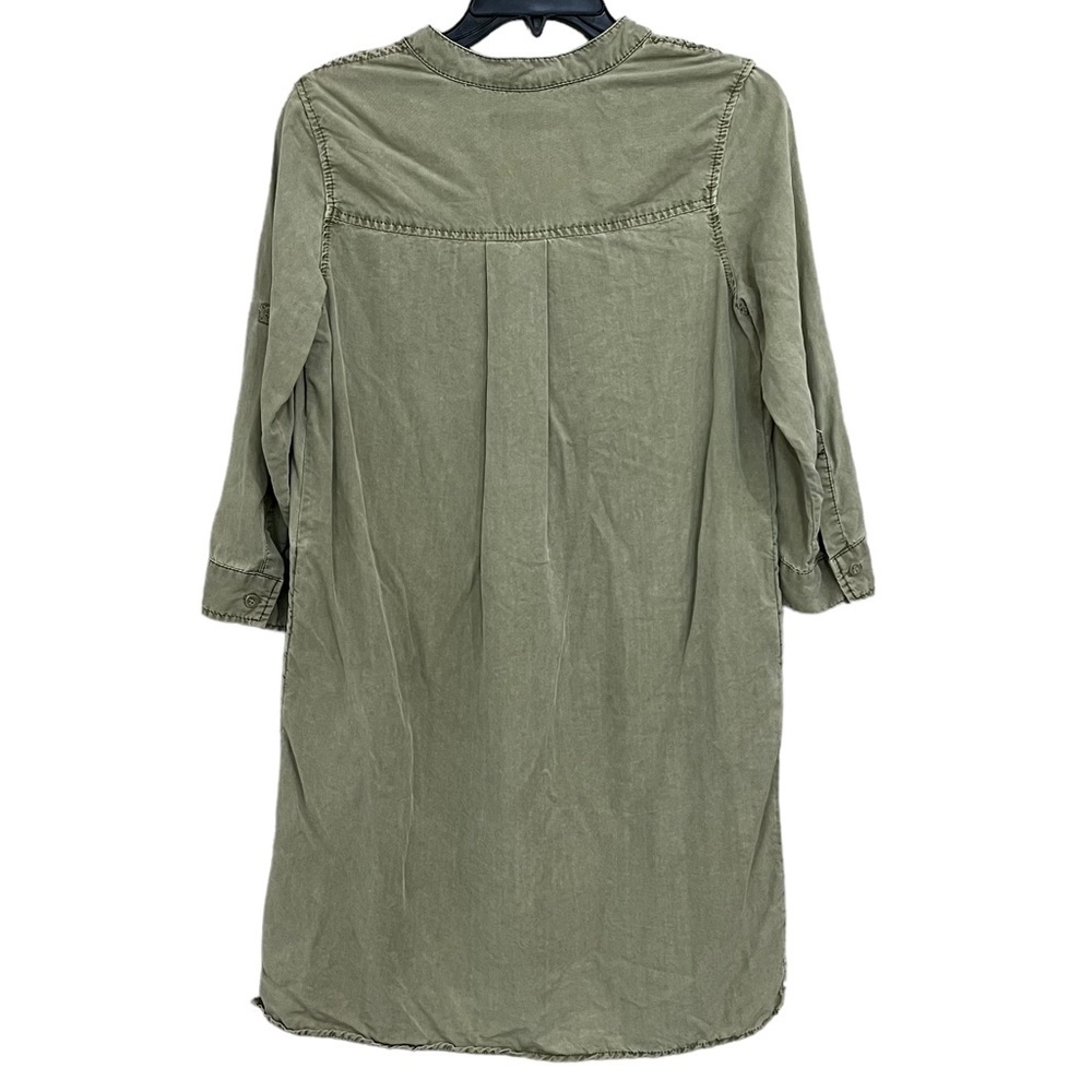 Chambrai Los Angeles Women’s Green V-Neck Shirt Dress XS Knee Length 3/4 Sleeve - Picture 4 of 7